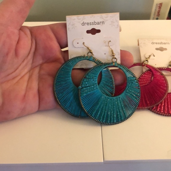 2 Boho String Earrings Fuchsia & Turquoise NWT - Picture 5 of 6